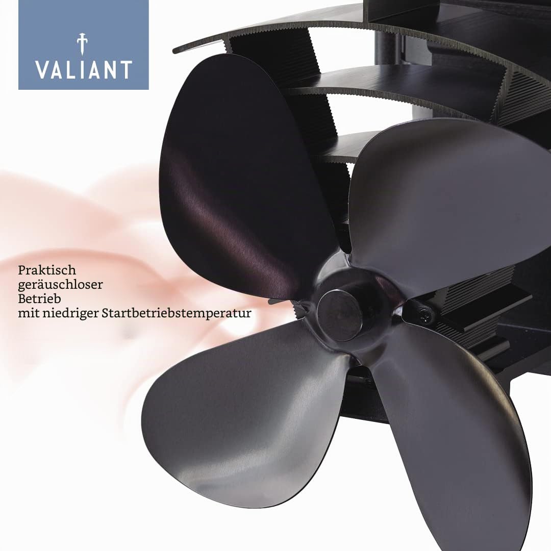 Valiant Remora Ofenventilator mit magnetischem Rauchrohr, wärmebetrieben (FIR350), Schwarz, 200 mm