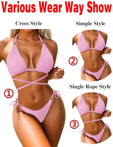 Image of Women Bikini Set Metal Ring Two Piece Swimsuit | Various Wear Way,High Elasticity Breathable Fabric,Cross Strap Design Bathing Suit Swimwear