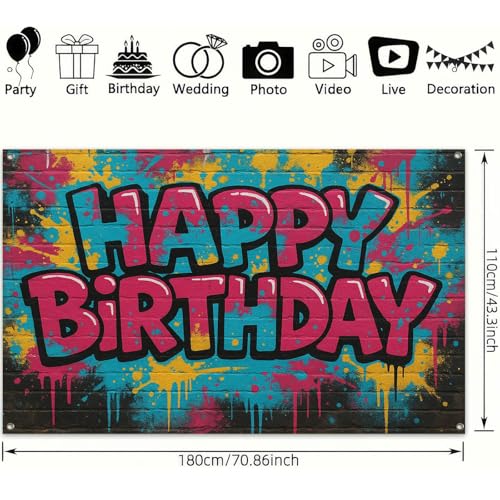 Image of HOMETITUTE Spray Paint Graffiti Birthday Banner 71x43 Inch