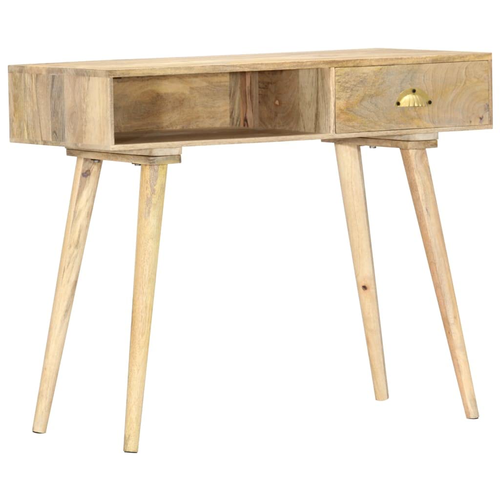 Stolik konsolowy z litego drewna mango, 90 x 45 x 75 cm, z szufladą i otwartą półką, zajmuje mało miejsca jako stolik pomocniczy, stolik do odkładania do salonu, korytarza, biura, z
