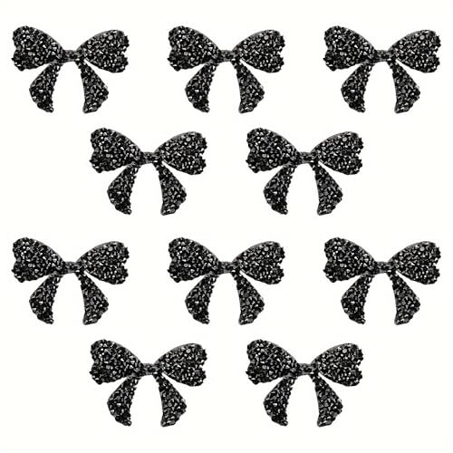 Ssyuysto 10 peças de mini laço de strass para passar a ferro em remendos preto glitter pequeno laço costurado em apliques para roupas, chapéus, mochilas, jaquetas, jeans, conserto de tecido faça você