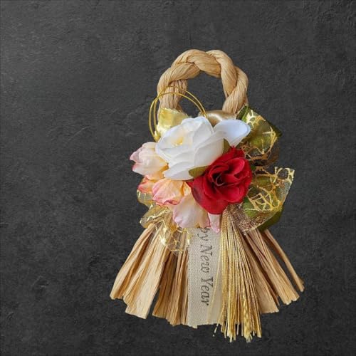 Happy new year 2026 しめ縄リース お正月飾り 造花 紅白ミニ