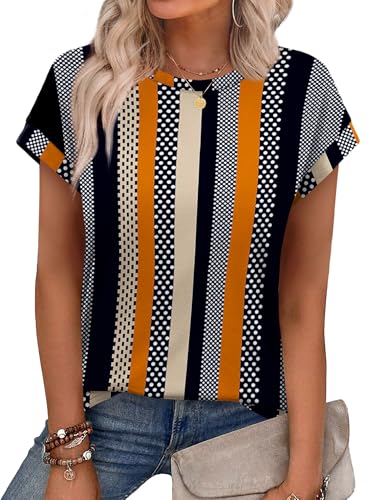 Image of Alaroo Womens Summer Tops Short Sleeve Shirts Crew Neck Cute Trendy Tunic Blouses (S-3XL)