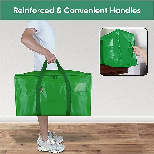 Image of BALEINE 4-Pack Oversized Moving Bags with Reinforced Handles, Heavy-Duty Storage Tote for Clothes, Moving Supplies (Light Green, 4-Pack)