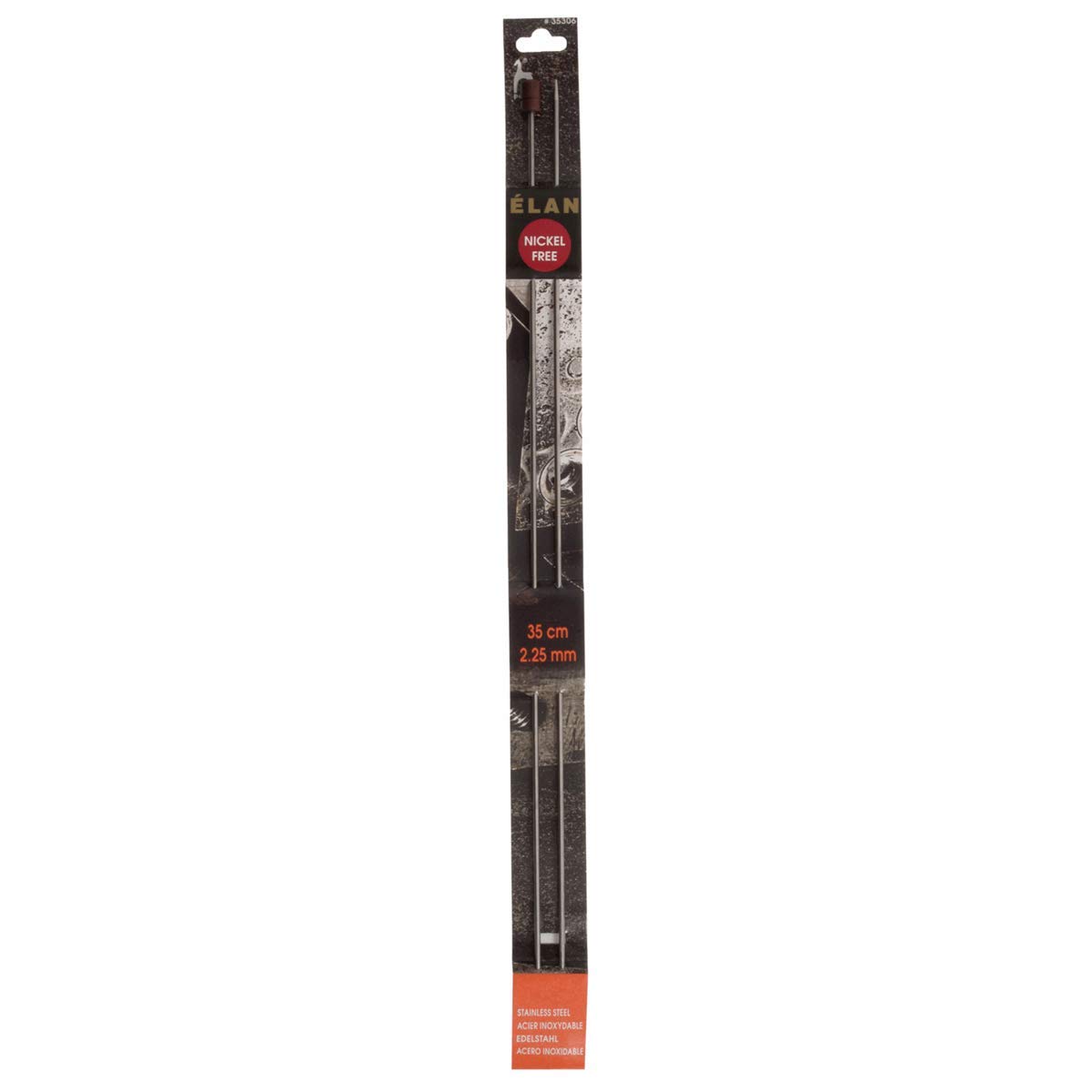 Pony Single Ended Elan Knitting Pins Stainless Steel with Rosewood Knob - 35Cm x 2.25mm