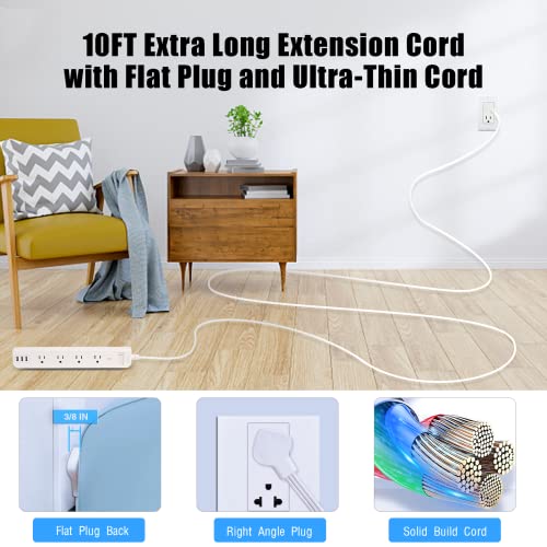 10Ft Extension Cord Flat Plug Power Strip Surge Protector With 8 Widely Ac Outlets And 3 Usb Ports Outlet Extender Overload Protection Wall Mount For Home Office Dorm Room Essentials Gaming, Etl #TOP1