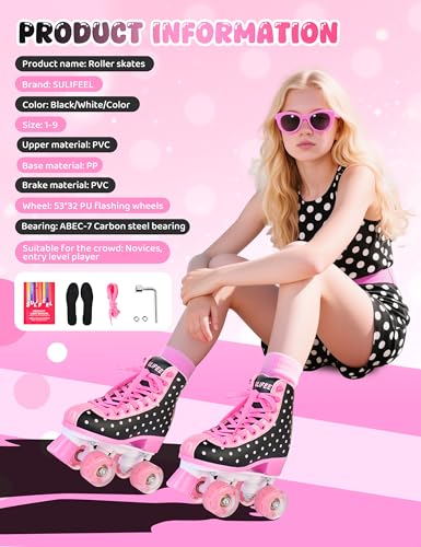image for SULIFEEL Roller Skates for Girls and Women with Light up Wheels and Po