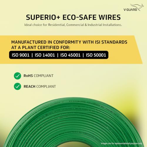 Image of V Guard Superio+ Eco Safe Triple Layered HRFR PVC Wiring Cables (Green, 1 Sqmm)