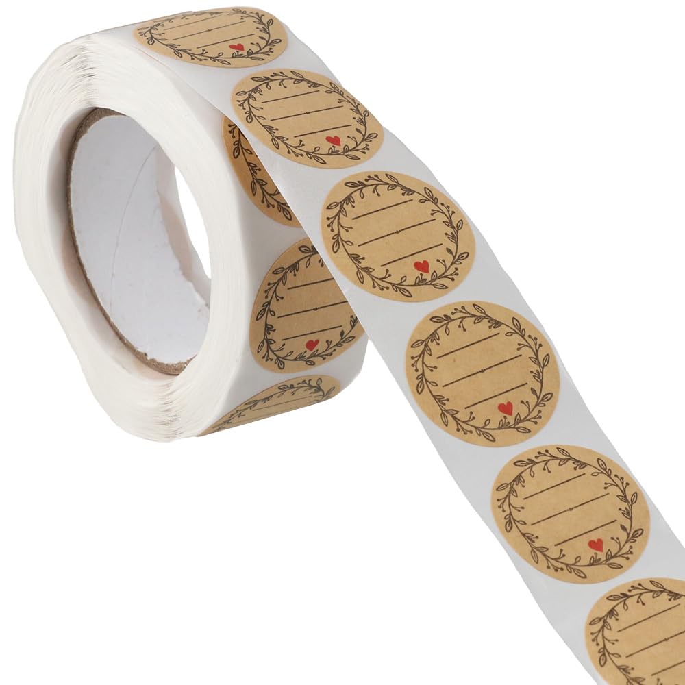 okhobby 500 Pcs Jar Label Stickers, Wreath Design Self-Adhesive Round Food Storage Stickers Labels, Removable Bottle Labels for Mason Jars,Handmade