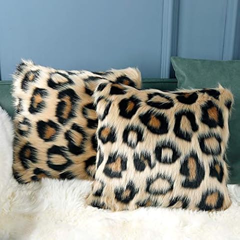 INSMEER True Leopard Print Pillow Case Decorative Faux Fur Leopard Pillow Covers Plush Shaggy Cheetah Pillow Cases Cover