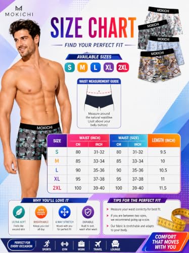 Image of Men's Printed Trunks | Boxer Brief Underwear with Broad Elastic Waistband and Contoured Pouch | Multicolour, Pack of 4