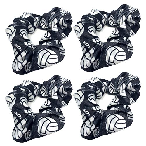 Volleyball Scrunchies, Velvet Hair Ties Accessories for girls, Sport scrunchies for teams, players, and gifts, Set of 4 Black