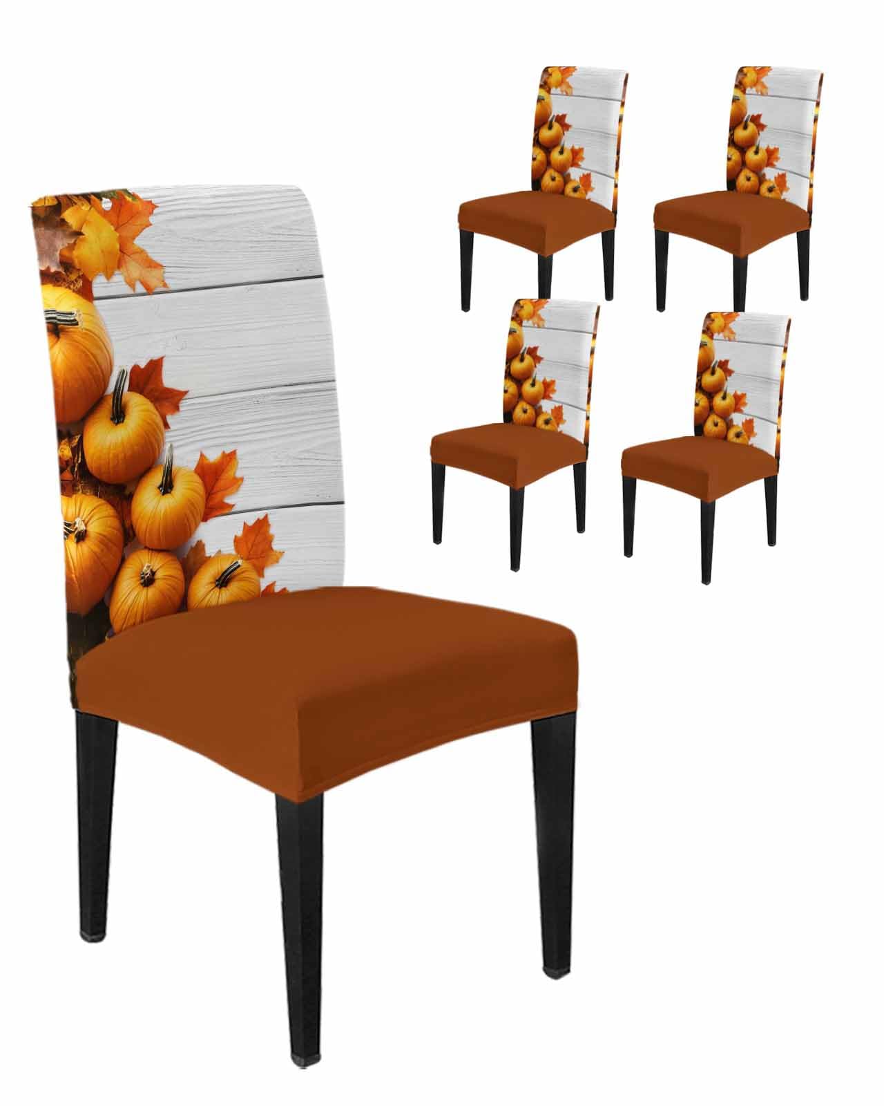 Fall Chair Covers Set of 4 Thanksgiving Chair Covers for Dining Chairs Orange Pumpkin Maple Leaf Vintage Farm Wooden Plank Stretch Removable Chair