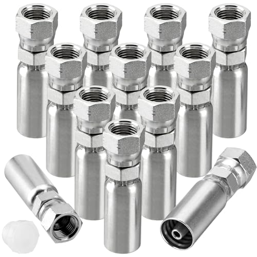 Image of 12 Pack 1 /4 inch Hydraulic Hose Fittings, 1 /4 inch I.D. Hose x 3 /8 inch JIC 37 Female with Protection Cover Hydraulic Hose End Swivel Crimp Fitting Kits
