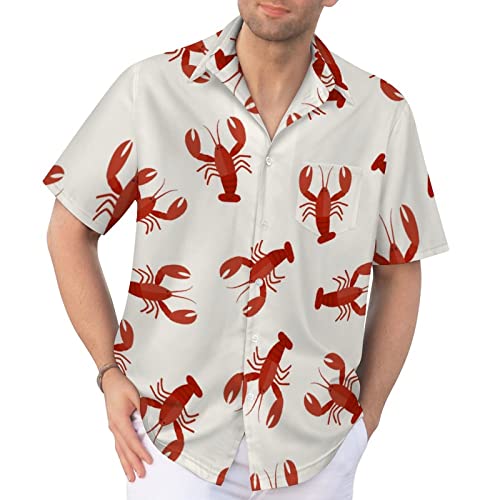 Delerain Red Lobsters Crawfish Shirt for Men Retro Big and Tall Button Down Shirts Casual Aloha Short Sleeve Shirts2