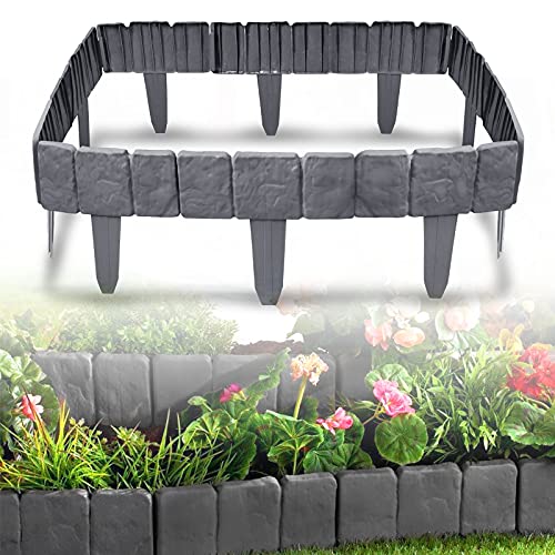 XMTECH Anthrazit Rasenkante in Steinoptik, 2,5 m Beetumrandung Mähkante Randsteine aus Kunststoff, Beeteinfassung Gartenzaun, 1 Element (L x H): 25x 23cm - 10 Stück