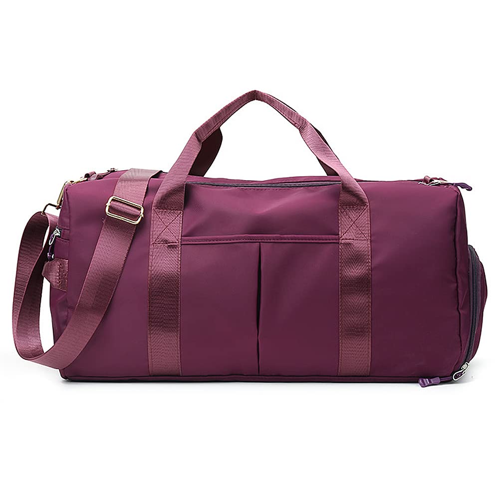 Small Gym Bag for Women and Men, Workout Bag for Sports and Weekend Getaway, Waterproof Dufflebag with Shoe and Wet Clothes Compartments, Purple