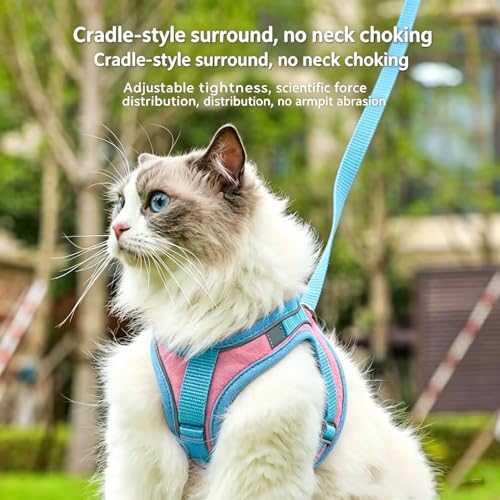 Escape Proof Cat Harness and Leash, Cat Collars, Harnesses & Leashes, Escape-Proof Cat Harness Set, Adjustable Step-in Pet Harness for Walking for Small Medium Cats/Dogs (Blue, L) - Image 4