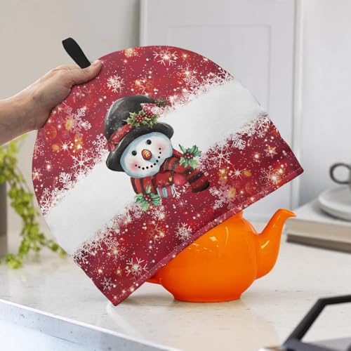 Image of Teapot Cozy Insulation Keep Tea Warm Creative Tea Pot Cozies Teapot Dust Cover for Christmas Decor Cute Snowman