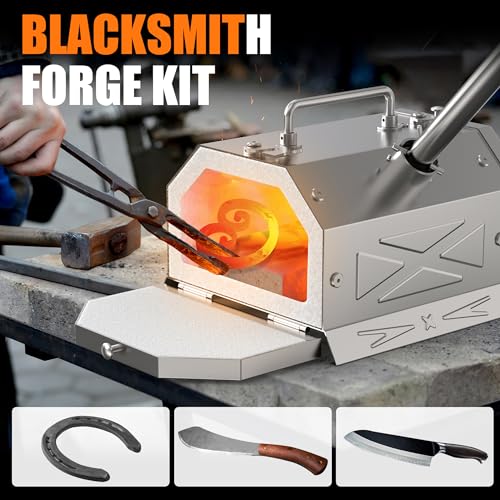 Image of Nelyrho 1 Burner Propane Blacksmith Forge Kit | 2600F High Temperature, Double Doors, Stainless Steel, Blacksmithing, Knife Making & Metalworking