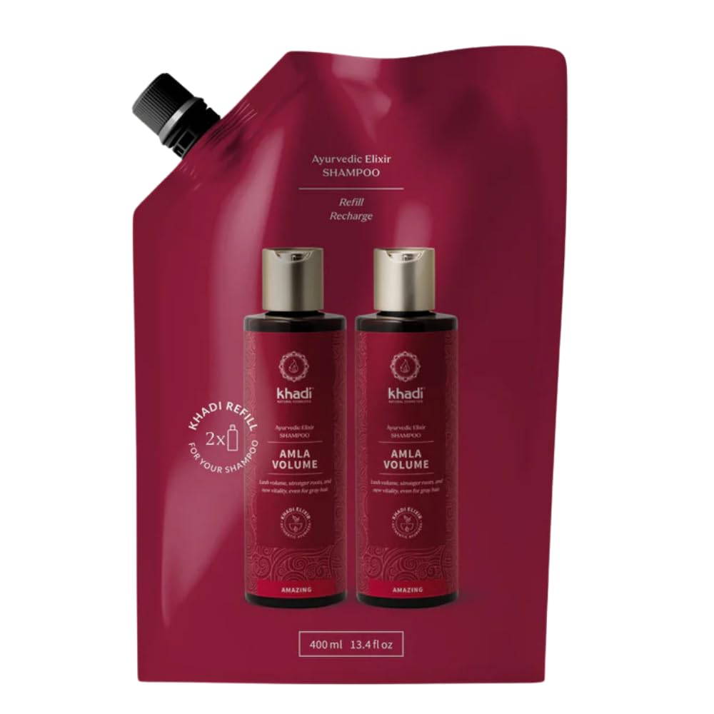 khadi AMLA VOLUME Shampooing ayurvédique – Recharge – Cheveux puissants et volume grâce aux racines fortes – 100 % naturel et végétalien – 400 ml