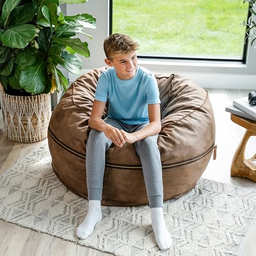 Image of Big Joe Fuf 4Ft Foam Bean Bag Chair with Removable Cover for Kids, Teens, Coffee Soft Vegan Leather, 4 Foot Large Reading and Gaming Seat | Premium Shredded Foam Filled, Soft Vegan Leather, Adult-Sized Comfortable Seating, Supports Up to 300 lbs