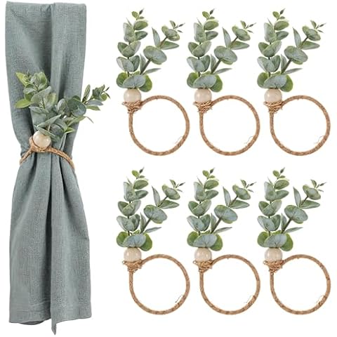 Amabro Rustic Eucalyptus Napkin Rings Set Cover