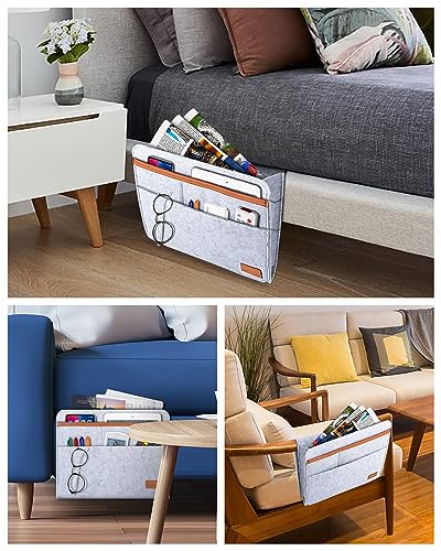 ERKOON Betttasche, Bett Organizer EinhäNgen, Betttasche Zum EinhäNgen Dickerem Filz Rutschfeste Mit Schnalle Baby Kinder Fernbedienungshalter Sofa Bedside Hanging Storage Organizer (Grau)
