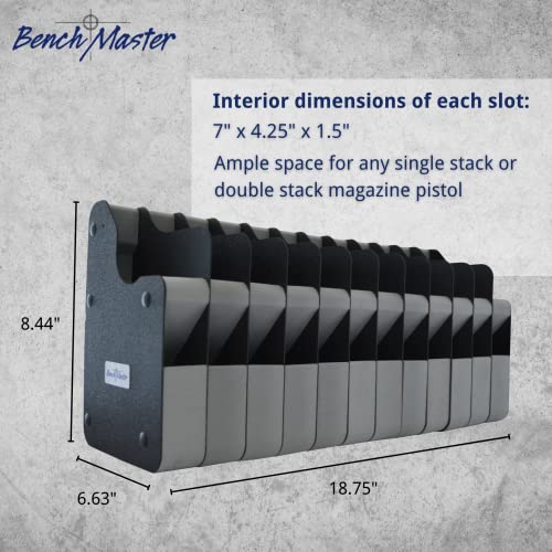 Benchmaster Vertical Pistol Rack, Handgun Safe Storage, Holds 12 Pistols, Secure Gun Holder Organizer, Kydex, High-Density Foam, No Metal, Sturdy, No Flex, Made In Usa #TOP1