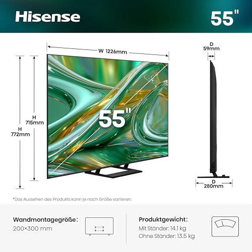 Hisense 55E8DS Fernseher 55 Zoll, 4K UHD, Hi-QLED Mini LED, Smart TV, 144Hz, Hi-View AI Engine, Dolby Vision.Atmos, Unibody Slim… – Ansicht 2