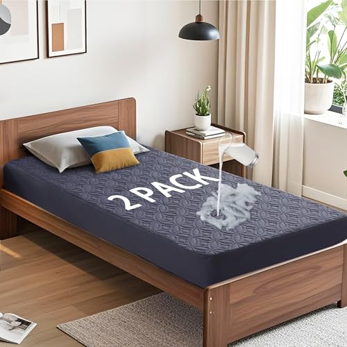 BEDLORE 2 Pack Waterproof Mattress Protector, Twin XL Size Mattress Pad with Deep Pocket 6"-15" Depth, Soft Breathable Bed Mattress Cover for Bedroom, College Dorm (Navy Blue)
