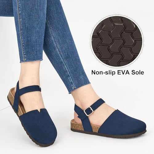 Image of Ecetana Womens Sandals Dressy Summer Closed Toe Flats Comfortable Cork Footbed Casual Walking Shoes