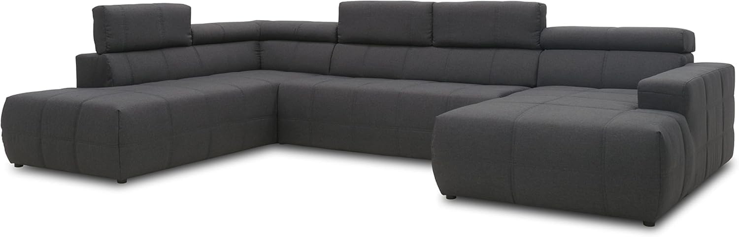 DOMO. collection Divano Brandon, paesaggio con schienale a forma di U, angolo imbottito, 359 x 228 x 80 cm (larghezza x profondità x altezza), grigio scuro