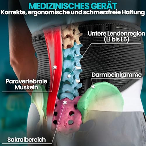 NativoDex Rückenstützgürtel - Rückengurt zur Stabilisierung der Lendenwirbelsäule - Lendenwirbelstütze für den unteren Rücken mit Stützstäben zur Verminderung von Rückenschmerzen
