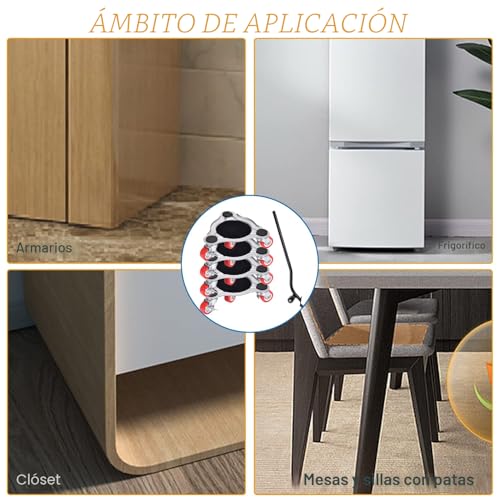 Miniatura 7 de Juego De Ruedas De Transporte Para Muebles, Sistema De Deslizamiento Con Elevador De Carga, 4 Unidades Y Juego De Elevadores De Muebles Para Hijas, Ruedas Giratorias 360 Grados Con Freno De Pie