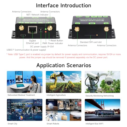 Image of Waveshare 5G M.2 to Gigabit Ethernet Converter, 5G M.2 to USB3.1, Aluminum Alloy Case, Wall-Mount Support, Quad Antennas, Onboard M.2 Key B Interface, USB3.1 Port