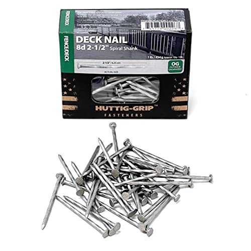 Huttig-Grip Fence Deck Nails 2-1/2 inches 8d for Wood Fencing HGN8OGSTDK1 Spiral Shank Outdoor Galvanized Finish, 1 lb Pack of 106 Nails - Image 7