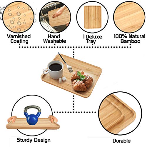 Image of HOKIPO Wooden Bamboo Serving Tray, Small, Rectangular