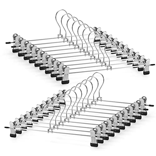 GUANJUNE   Juego de 10 perchas de falda con clips antideslizantes ajustables para pantalones, ahorro de espacio de metal para abrigo, ropa, vaqueros, 30 cm de largo (10 unidades)