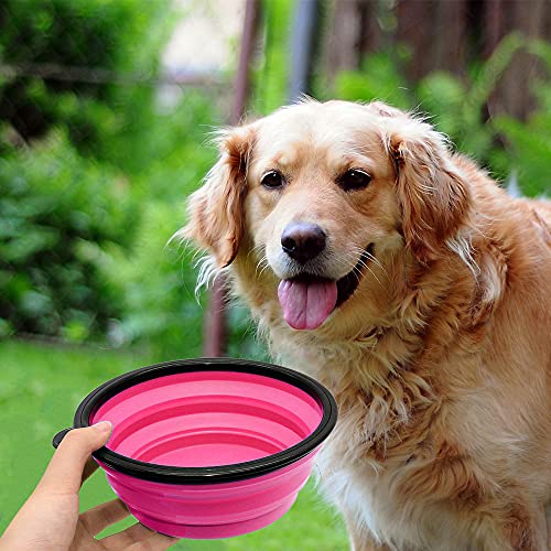 Image of SLSON Collapsible Dog Bowl, 2 Pack Collapsible Dog Water Bowls for Cats Dogs, Portable Pet Feeding Watering Dish for Walking Parking Traveling with 2 Carabiners (Large, Orange+Pink)
