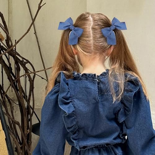 Pinzas para cabello lazo azul denim 4 pulgadas pack miniatura 4