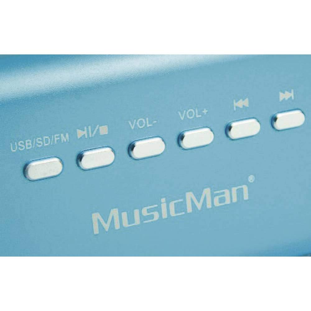Enceinte portable MusicMan MA Soundstation - Son stéréo - Radio FM, lecteur MP3, USB, AUX / Line-In, prise en charge de la carte MicroSD - Temps de lecture 6 heures - Idéal pour voyager (Bleu)