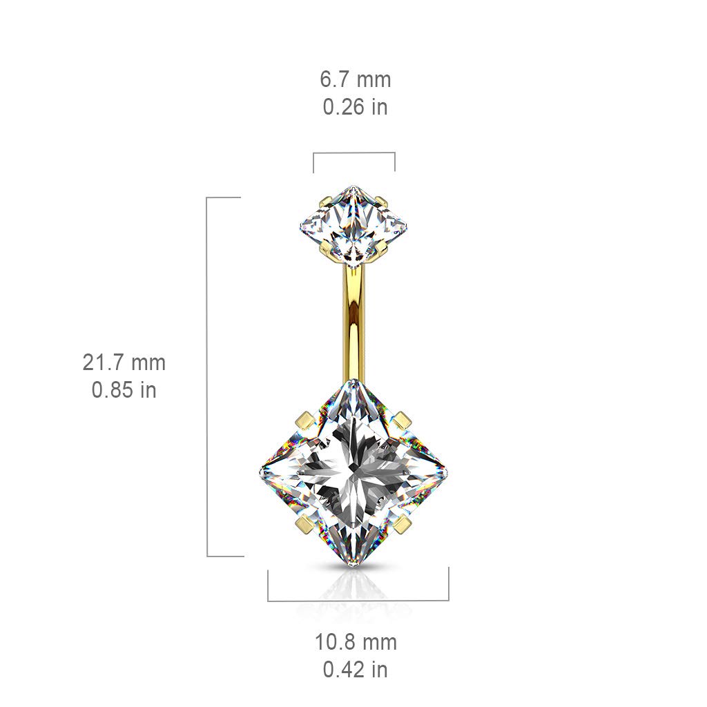 Paula & Fritz® Bauch-nabelpiercing Quadratischer Zirkonia 316L Chirurgenstahl Banane Bauch-Piercing Bananabell Nabel-Piercing Gold Silber Schwarz