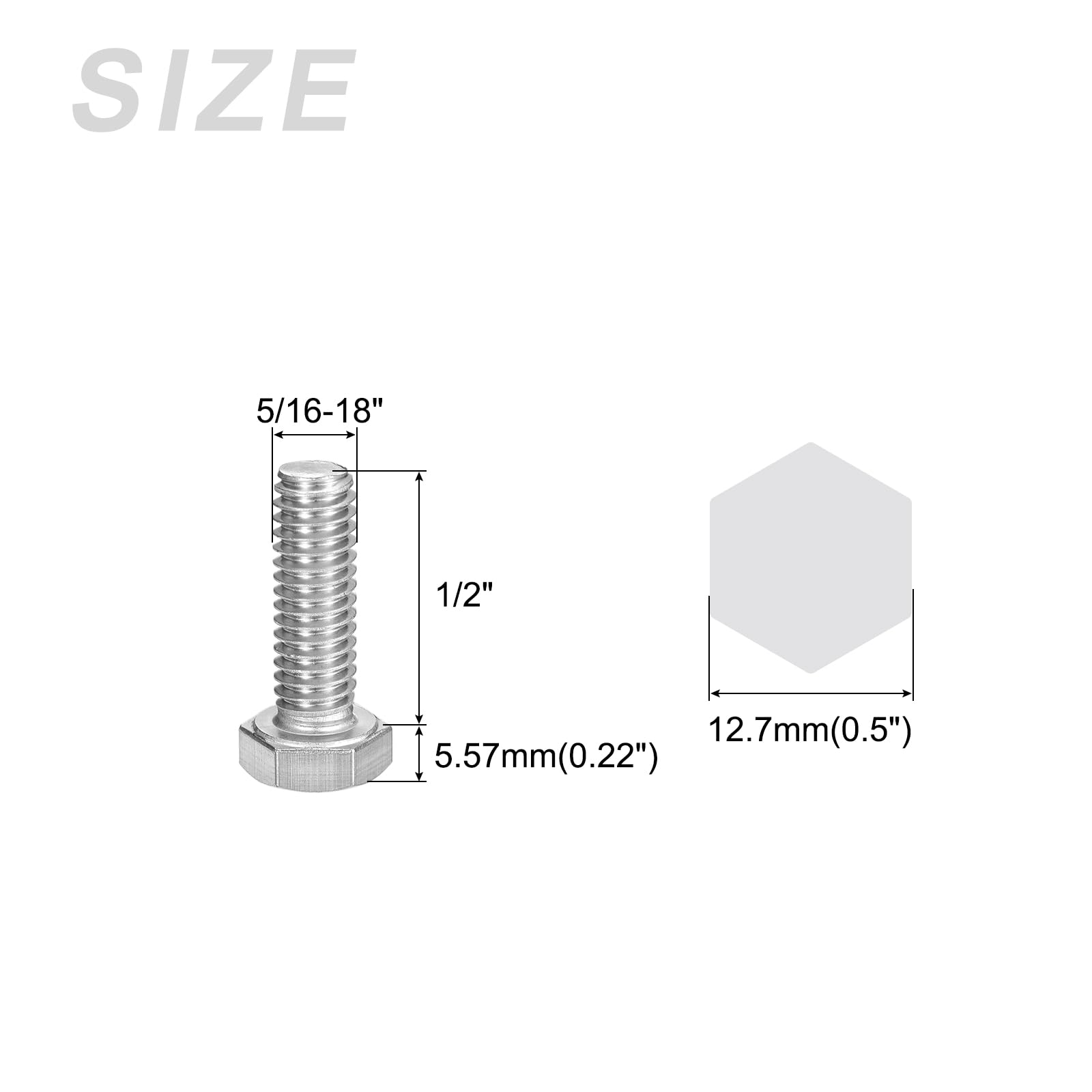 METALLIXITY Hex Head Bolts (5/16-18 x 1/2") 30Pcs, 304 Stainless Steel 18-8, Fully Threaded, External Hex Drive, Plain Finish - Image 2