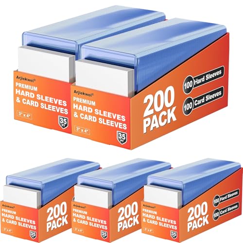 Card Sleeves Hard Plastic, 1000 Arjiekwei Rigid Baseball Card Holder, 3X4 Premium Sports Cards Protector, 35pt Top Cases Loads for Trading Game Cards (500 Hard + 500 Soft)