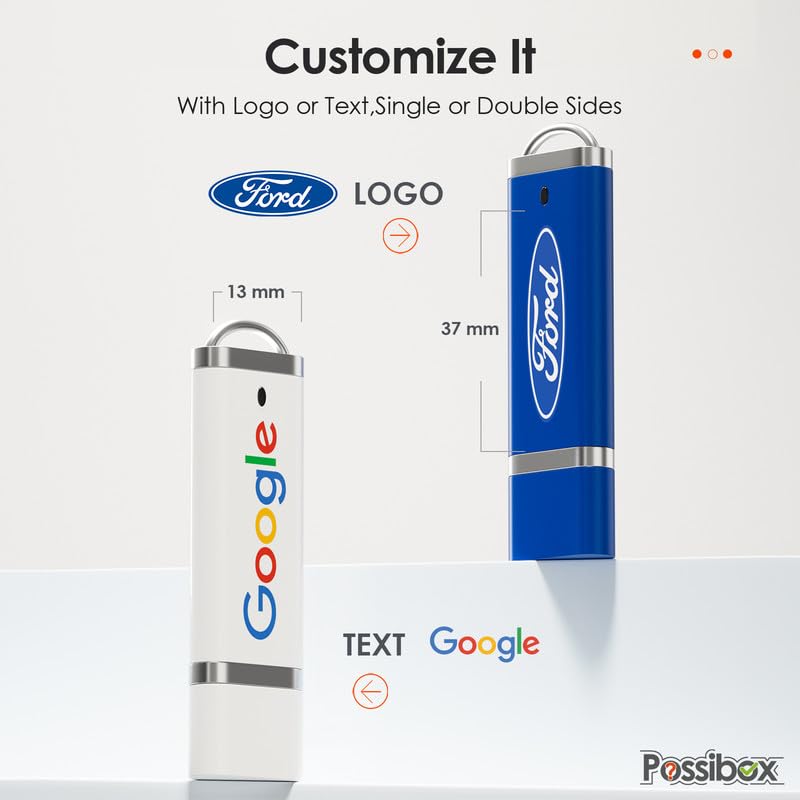 Possibox Customized Bulk USB 2.0 Flash Drives 16GB Personalized with Your Logo - for Promotional Use - 50 Pack