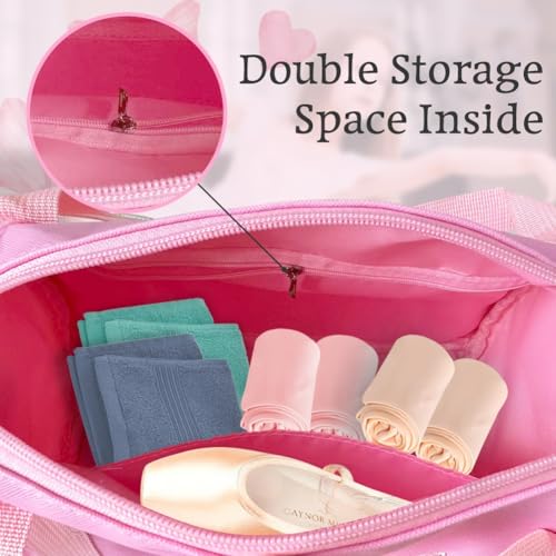 Cute Ballet Dance Bag with Double Layer Shoe Compartment Adjustable Strap for Girls Ballerina Kid Toddler Teen Dancer3