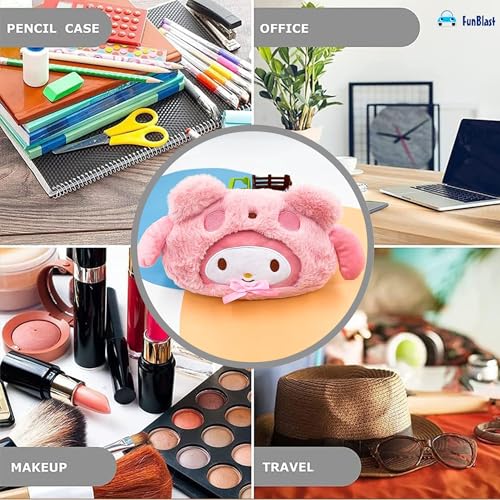 Image of FunBlast Fur Pencil Pouch for Girls - Cute Cartoon Animal Pouch, Multi-Purpose Zipper Case for School Kids, Cosmetic Pouch for Girls, Coin & Travel Pouches for School /Office (Pink-B)