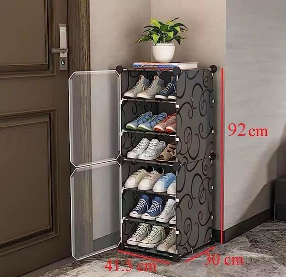 Image of Portable Shoe Rack for Home Plastic with Door,Adjustable Plastic Shoe Rack for Bedroom /Outdoor Waterproof, Shoe Storage Organizer,Multifunctional,Shelves (Blackwhite, 6-Layer)