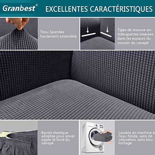 Granbest Housse de Canapé Extensible Jacquard 1 Pièce Housse Canapé 3 Places avec Accoudoirs Revêtement de Canapé (3 Places, Gris) - Image 4